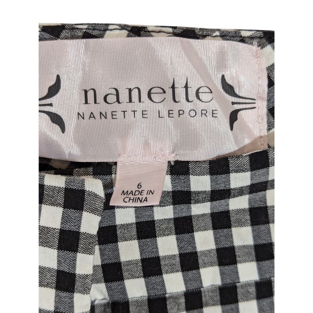 Nanette Lepore Black White Check Ball Fringe Wide Leg Pants Sz 6 - Picture 3 of 8